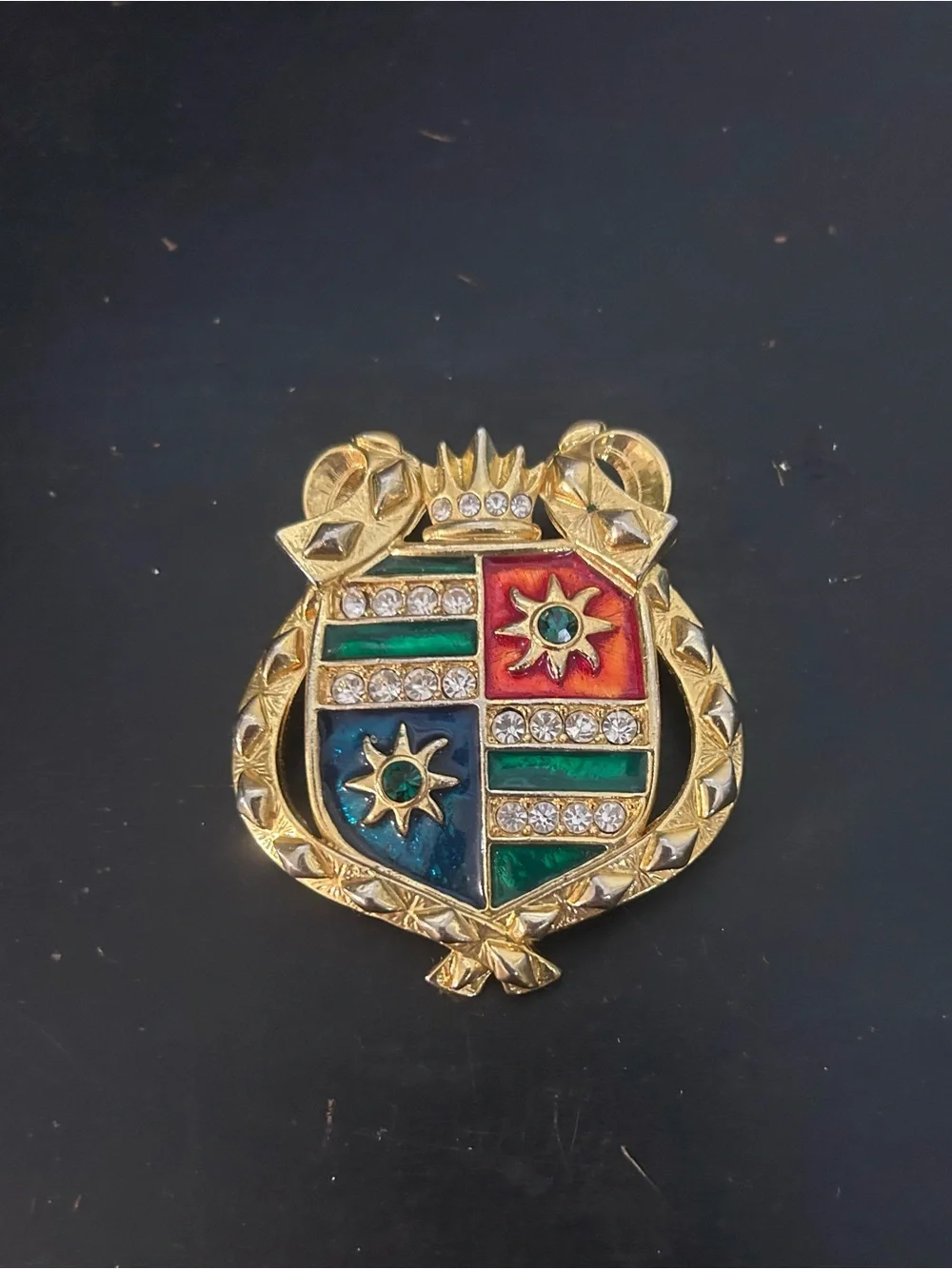 Vintage Heraldic Shield Crest Brooch